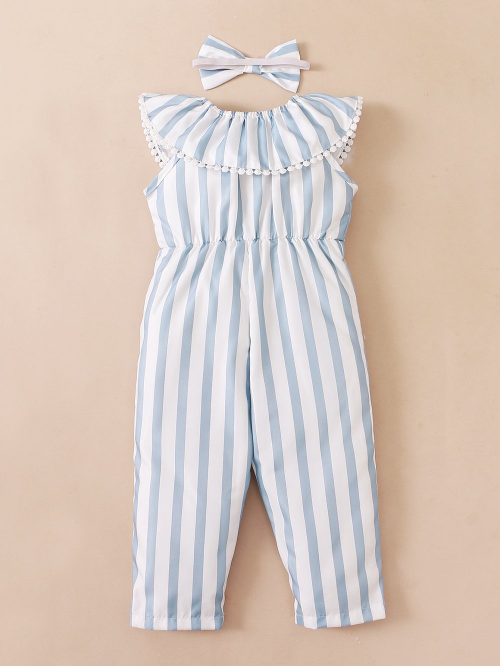 Newborn Baby Girls Summer Sleeveless Stripe Blue Romper and Headband Wholesale Baby Clothes Usa