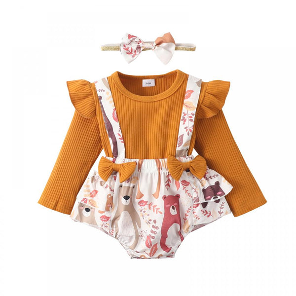 Newborn Baby Girls Ruffle Top and Animal Suspenders Shorts Set Baby Clothing Wholesale Distributors