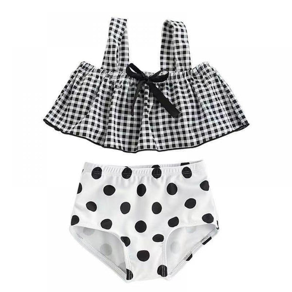 Girls' cute split body bow plaid swimsuit Wholesale Plus Size Swimsuits