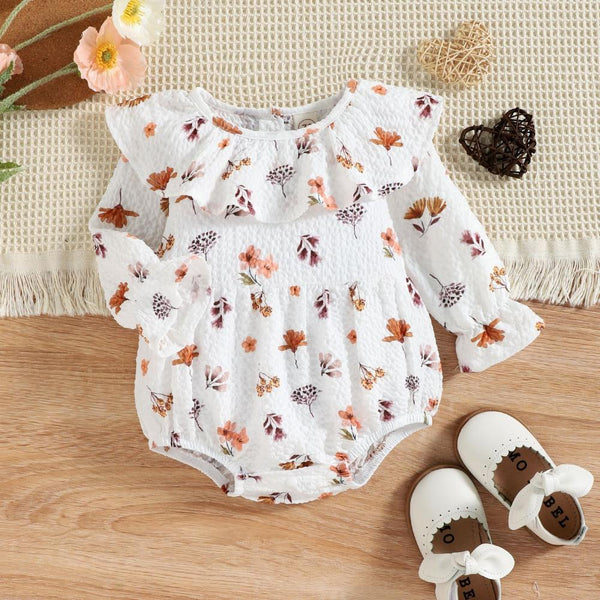 Autumn Winter Baby Girl Print Lotus Leaf Collar Romper Wholesale Girls Clothes