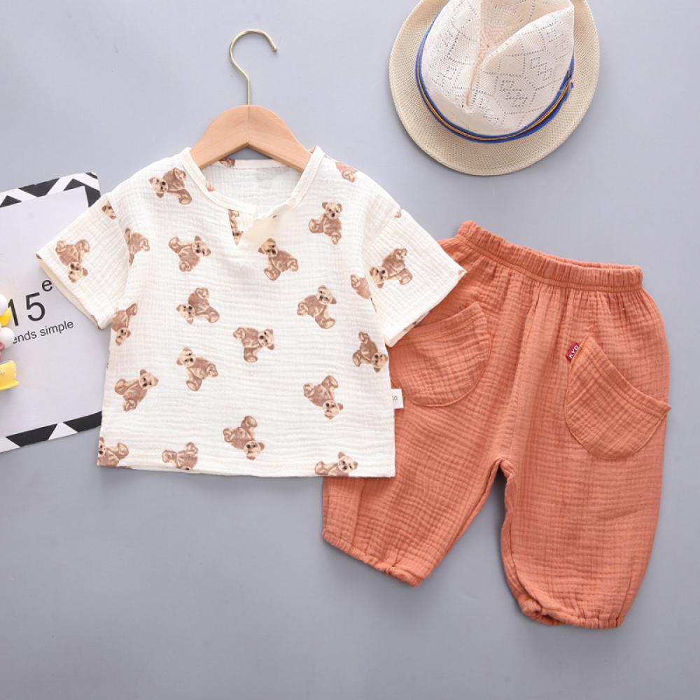 1-4Y Baby Boys Summer Set Bear Printed Top and Solid Shorts Set Wholesale Boys Clothing