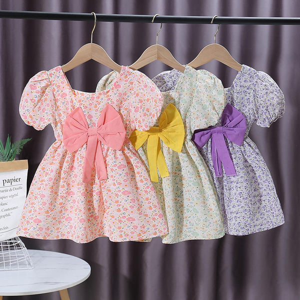 Girls Dress Thin Pastoral Style Floral Puff Sleeve Princess Dress Summer Dress Wholesale Kids Clothes