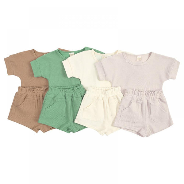 Summer Baby Waffle Top Pants Two-piece Set Wholesale