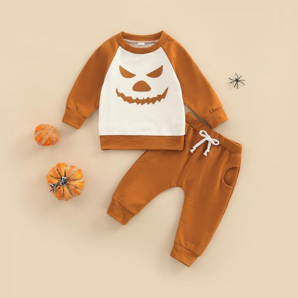 Boys Infant Set Cartoon Printing Halloween Long Sleeve Sweater Boys Set Wholesale