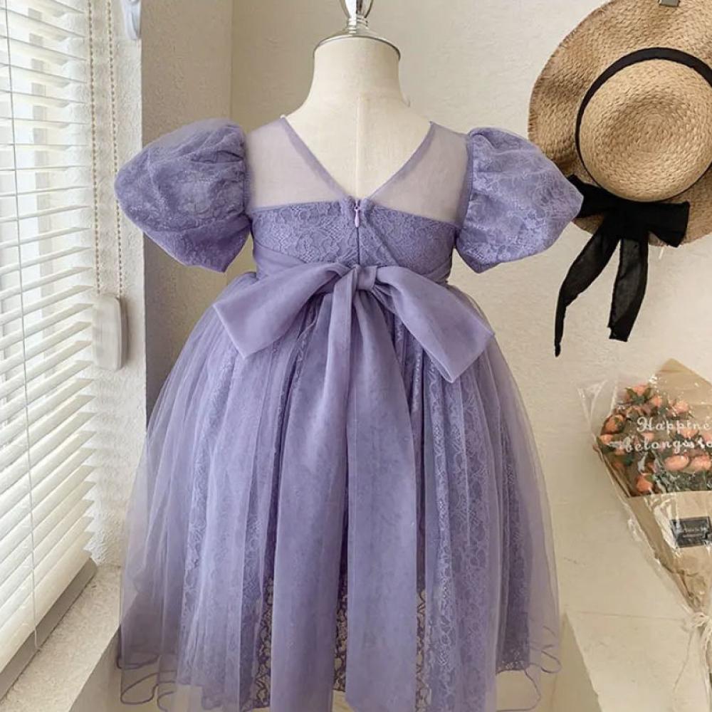 Girls Summer Purple Tulle Bow Dress Girl Boutique Clothing Wholesale