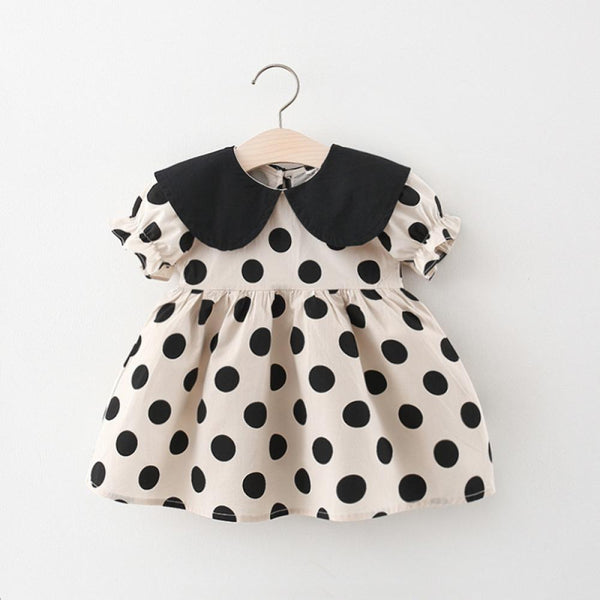 Girls' Polka Dot Dress Summer Children's Lapel Short Sleeve Dress Wholesale Baby Clothes
