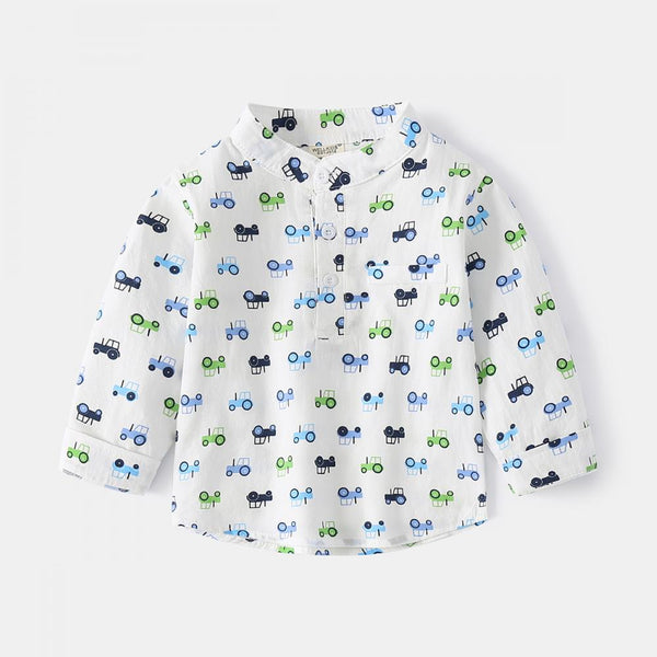 Toddler Boy Cartoon Printing Stand Collar Long Sleeve Shirt Wholesale Boy Clothing