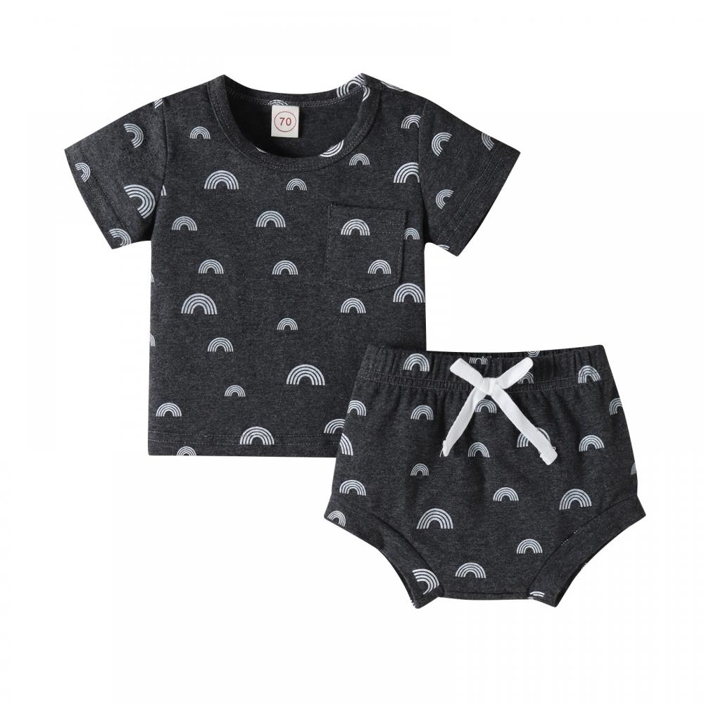 Baby Boys Summer Rainbow Organic Cotton T-shirt and Shorts Set Baby Clothing Wholesale Distributors