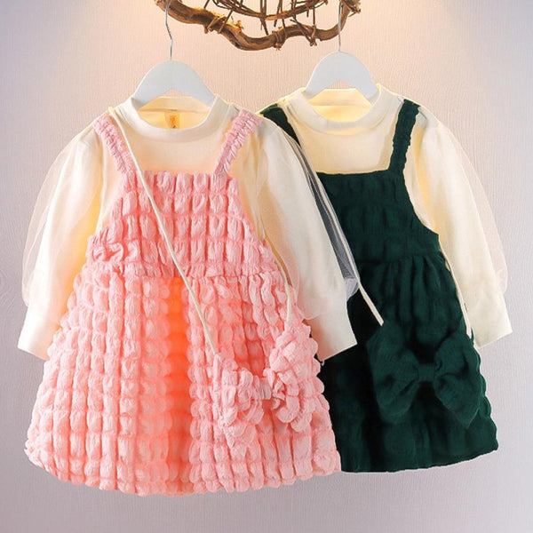Girls' Autumn Western Style Cute Fake Two-piece Dress Wholesale Girls Dress