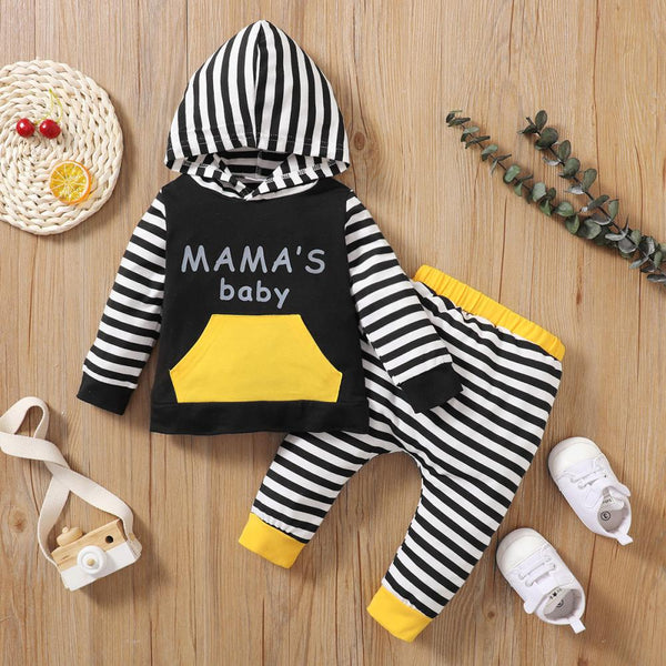 Autumn Spring Baby Stripe Hooded Top + Pants Wholesale Boys Clothes