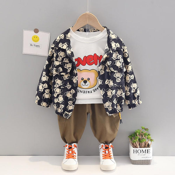 3-Pack Boys Spring and Autumn Bear T-shirt Top and Pants Set Baby Boys Clothing Wholesale