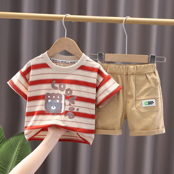 Baby Boys Summer Stripe Bear Top and Shorts Set Wholesale Boys Clothes