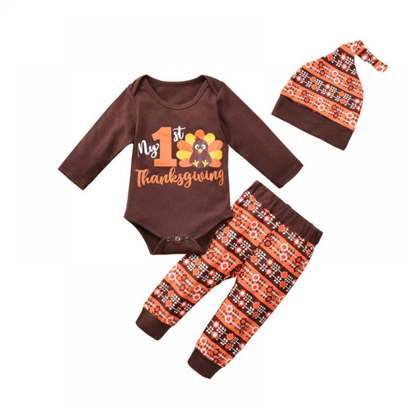 Boys Thanksgiving Letter Romper And Pants Set Baby Boys Clothing Wholesale