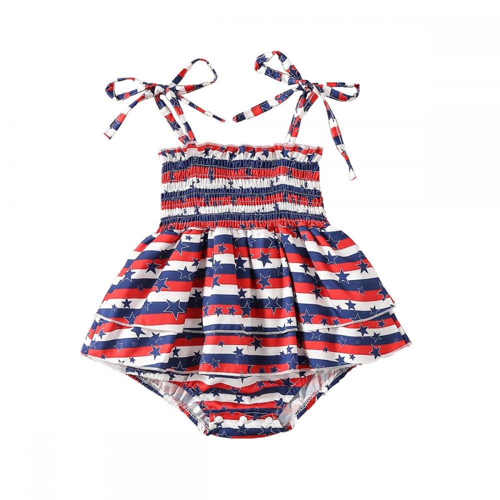 Baby Girls Romper Summer Star Sleeveless Jumpsuit Independence Day Babywear Wholesale