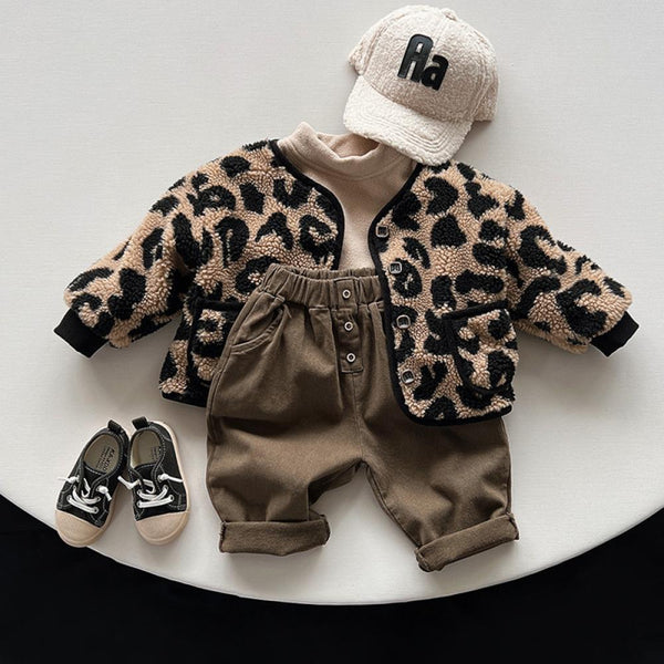 Leopard Print Plush Coat Winter Thickened Warm Children's Clothing Boys And Girls Personality Coat Wholesale Kids Clothes