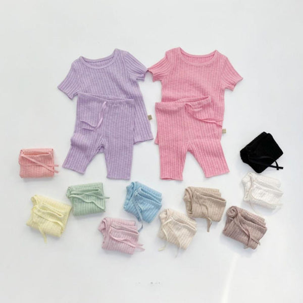 Baby Girl Air Conditioning Clothes Thin Summer Candy Color Short-sleeved Suit Infants Baby Girl Clothes