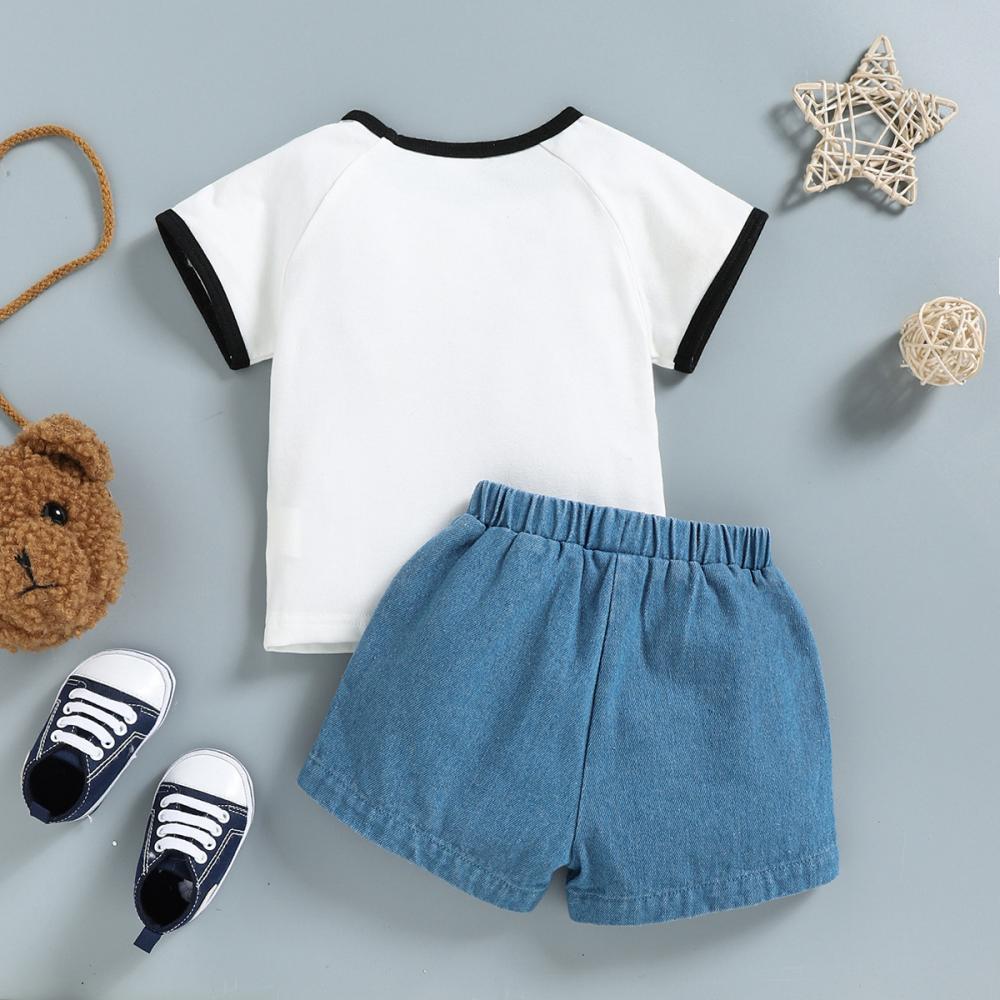 Unisex Baby Girls Summer Bear Top and Denim Shorts Set Baby Wholesales