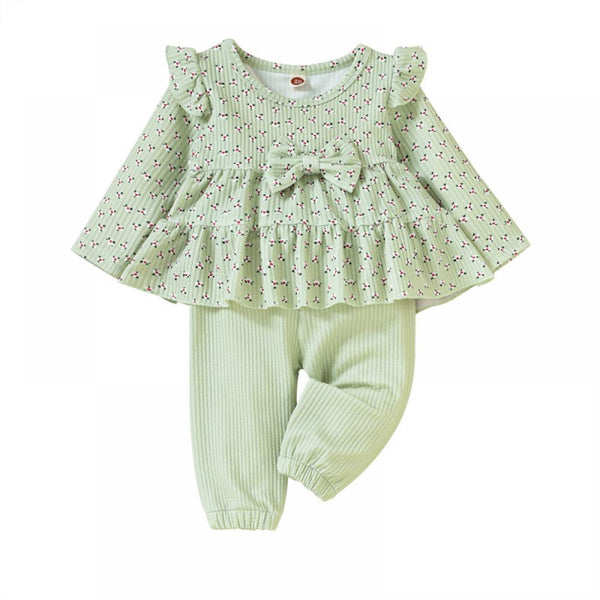 1-4T Girls Spring Autumn Bow Floral Top and Pants Set Toddler Girl Wholesale Clothing