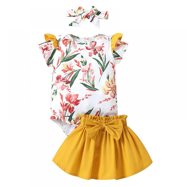 Baby Girls Summer Floral Romper with Skirt Set Wholesale Clothing Baby