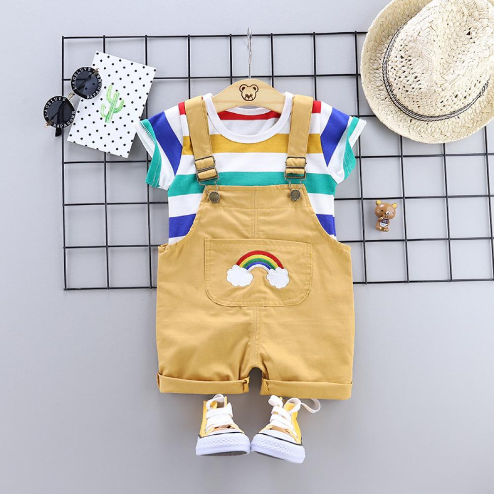 Baby And Toddler Boys Summer Striped Short Sleeve Jumpsuits Two-Piece Set Wholesale Kids Clothing