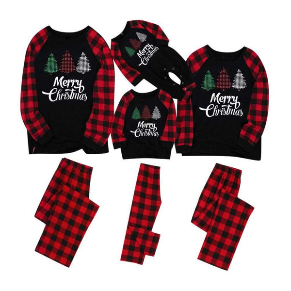 Autumn and Winter Christmas Tree Letter Print Pajamas Parent-child Suit Wholesale