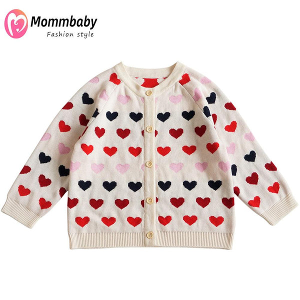 Mommbaby Girls Spring and Autumn Knitted Sweater Heart Sweater Baby Sweater Knitted Cardigan Girls Clothes