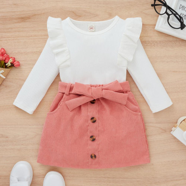 Autumn and Winter Pit Strip Top Bow Skirt Girls Set Wholesale Girls Clothes