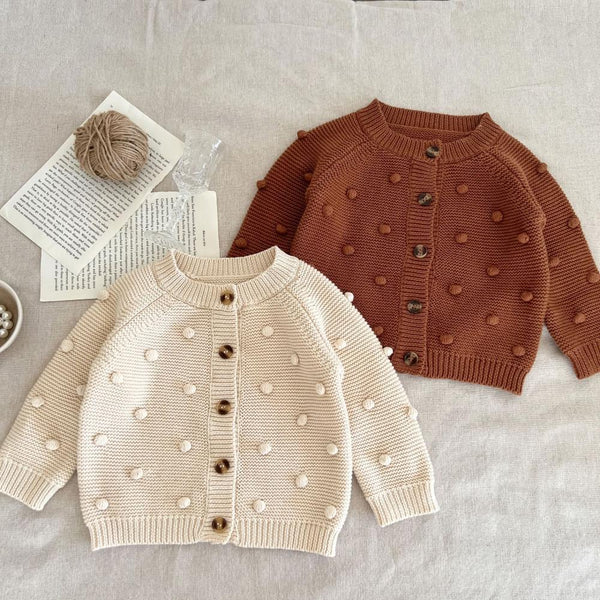 Autumn And Winter Girls Knitted Cardigan Sweater Solid Color Wool Coat Wholesale Baby Clothes