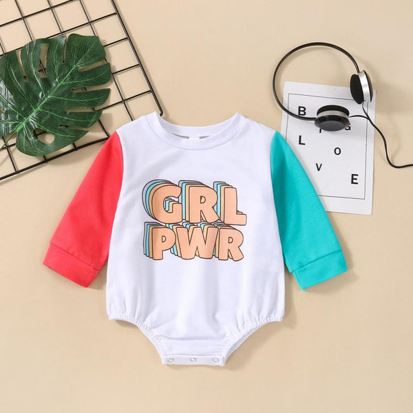 Infant Spring and Autumn Letter Print Romper Contrast Color Sleeve Jumpsuit Baby Boutique Clothes Suppliers