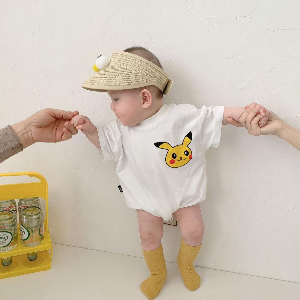 Ins Baby Onesie Summer Korean Version Of The Male And Female Baby Cute Pikachu Hoodie Bag Fart Romper Wholesale Baby Clothes