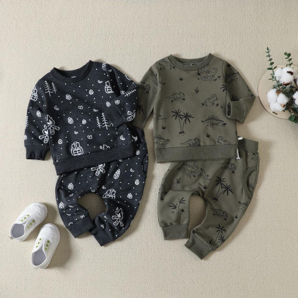 Spring/Autumn Baby Boy Cute Cartoon Print Top + Pants Set Wholesale Boys Clothes