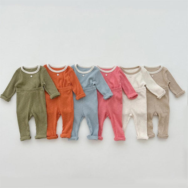 Children's Cotton Soft Elastic Pit Spring And Autumn Clothing Household Clothing Set Wholesale