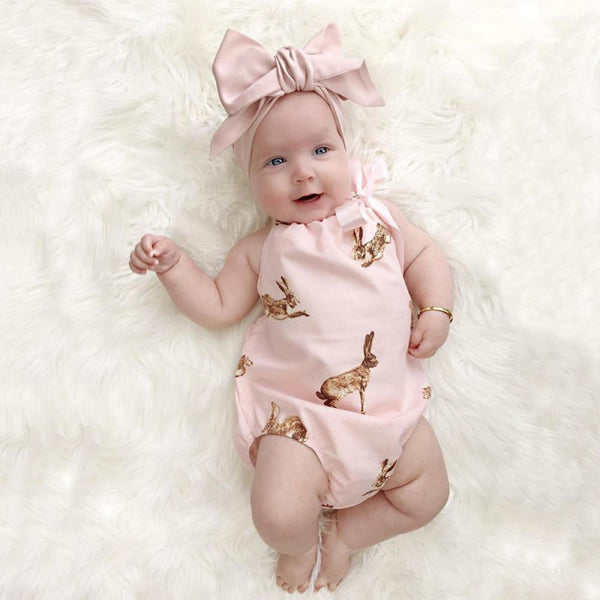 Girls summer Easter Bunny jumpsuit with bow tie Baby Wholesales
