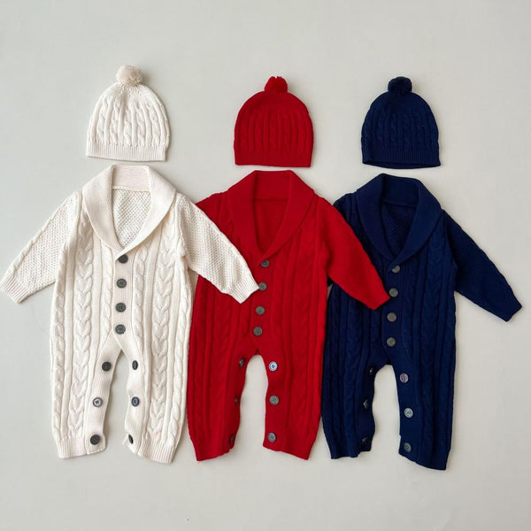 Autumn and Winter Baby Knitted Romper + Hat Wholesale Baby Clothes