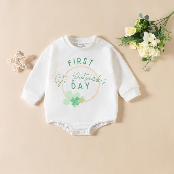 St. Patrick's Day Spring Letters Four-leaf Grass Printed Triangle Romper Wholesale