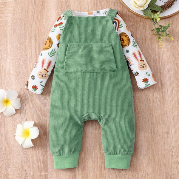 Spring Cute Baby Long Sleeve Romper + Overalls Two Piece Set Wholesale Baby Clothes