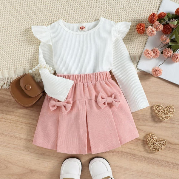 Girls Autumn Solid Color Top Butterfly Skirt Two-piece Set Wholesale Girls Clothes
