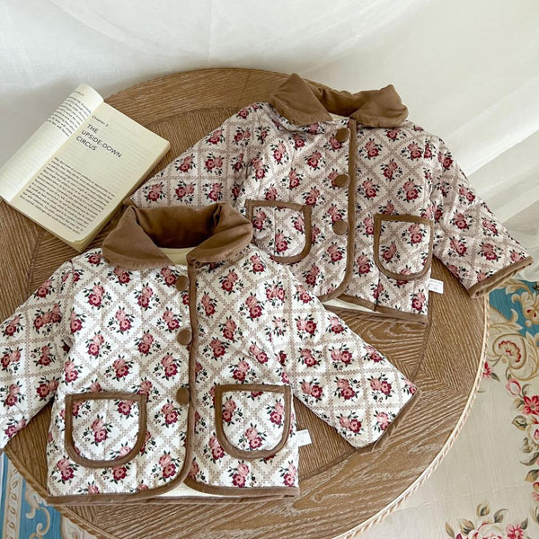 Winter Baby Floral Pocket Quilted Thick Coat Wholesale Baby Clothes