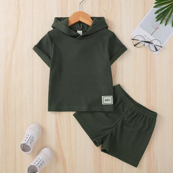 Boys Solid Color Summer Hoodie Top and Shorts Set Baby Boys Clothes Wholesale