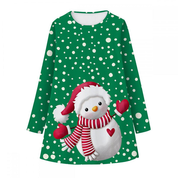 Snowman Christmas Print Girls Long Sleeve Dress wholesale Toddler Girls Dress