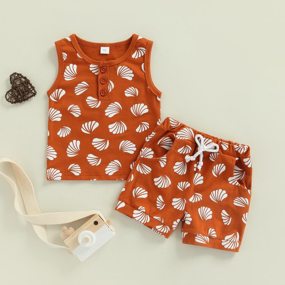 Newborn Baby Sleeveless Tank Top And Shorts Printed Kids Boutique Wholesale