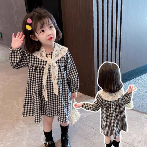 Toddler Girls Western Style Plaid Dress Spring Autumn Wholesale Girls Clothes