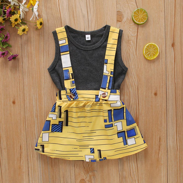 Summer Girls Skirt Vest Top Pullover Striped Suspender Skirt Two-piece Set Wholesale Girls Clothes