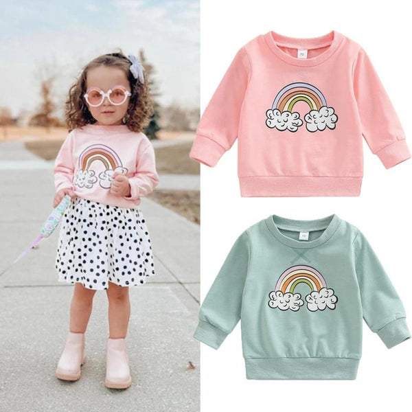 Autumn Girls Cartoon Rainbow Print Sweatshirt Baby Girl Clothes Wholesale
