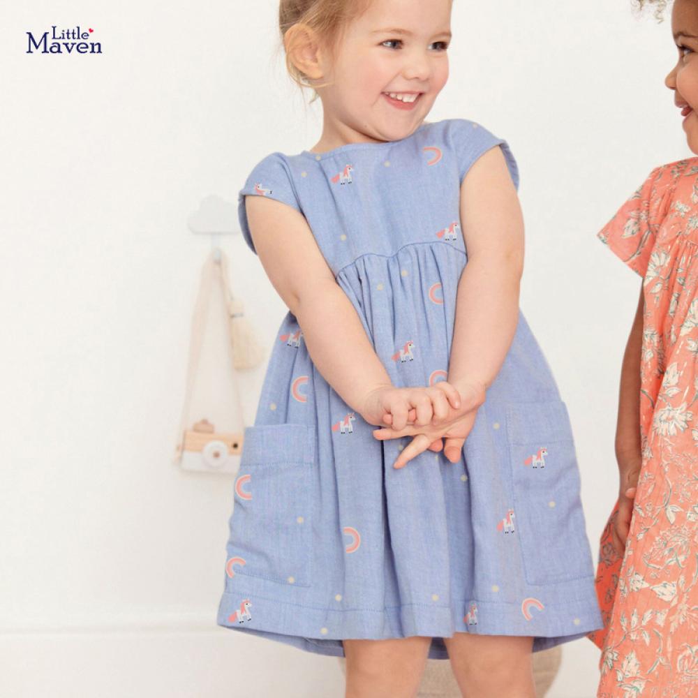 Toddler Baby Girl Princess Dresses Sleeveless Unicorn Rainbow Print Girls Dress Wholesale